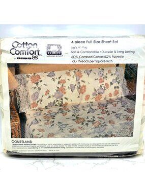 Vintage Cotton Comfort By BIBB Sheet Set 4pc Full Floral Combed Cotton Blend NEW
